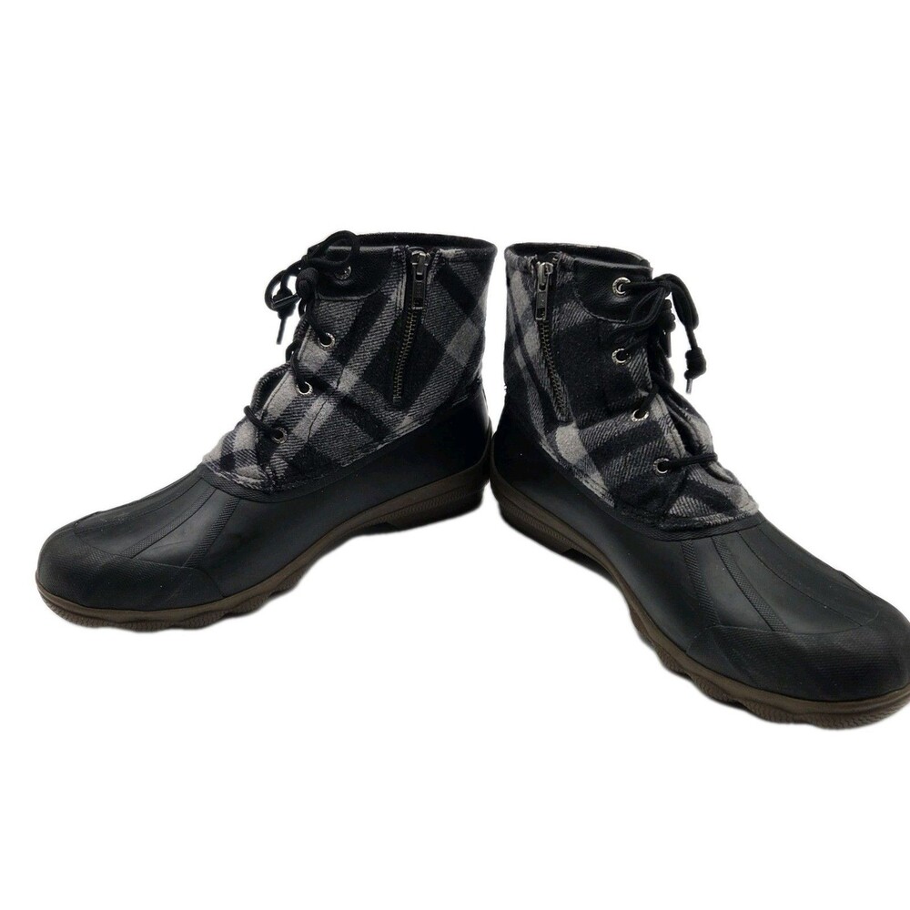 Sperry Saltwater Duck Boots Womens Size 11 Gray Plaid Upper STS86446 Waterproof